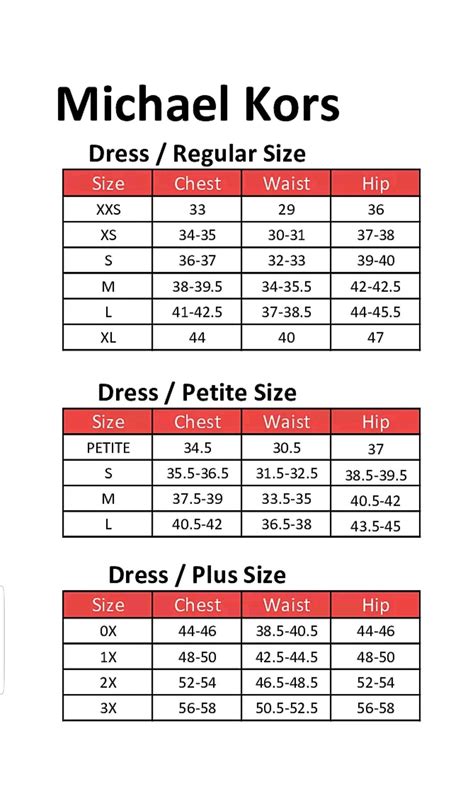 Michael Kors Size Guide .